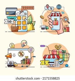 Application smartphone mobile and computer payments online transaction. Shopping online process on smartphone. Vecter cartoon illustration isometric design.