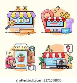Application smartphone mobile and computer payments online transaction. Shopping online process on smartphone. Vecter cartoon illustration isometric design.