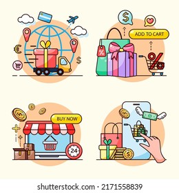 Application smartphone mobile and computer payments online transaction. Shopping online process on smartphone. Vecter cartoon illustration isometric design.