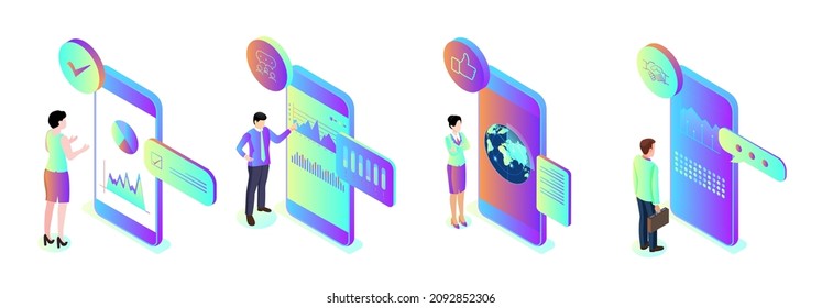 Application smartphone mobile payments online transaction. Woman and man characters checking online process on mobile