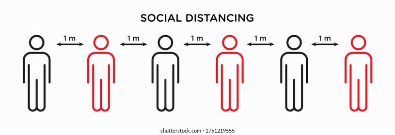 Aplicación de la distancia social para cualquier fin. Protégete del coronavirus COVID-19 con distanciamiento social en lugares públicos. Prevención del virus de la corona. Vector, icono, símbolo, gente.
