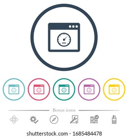 Application speed flat color icons in round outlines. 6 bonus icons included.