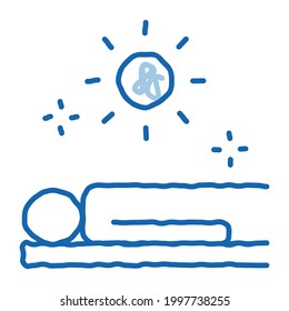 Anwendung Sonnenbad Skizze Symbol Vektorgrafik. Handgezeichnete blaue Doppel-Linie Kunstapplikation Sonnenbadezeichen. einzelne Symbolillustration