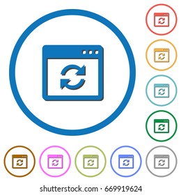 Application syncronize flat color vector icons with shadows in round outlines on white background