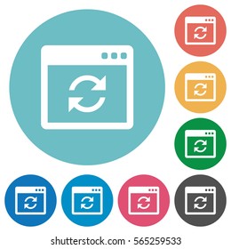 Application syncronize flat white icons on round color backgrounds