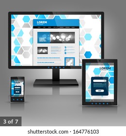 Application template design for gadgets with blue geometric shapes. Elements of stationery.