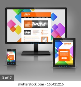 Application template design for gadgets with color square elements. Elements of stationery.