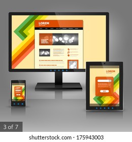 Application template design for gadgets with color geometric lines. Elements of stationery.