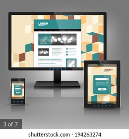 Application template design for gadgets with cubes and square elements. Elements of stationery.