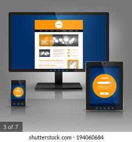 Application template design for gadgets with orange circles. Elements of stationery.