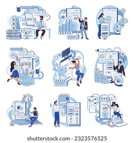 Application testing metaphor. Vector illustration. Application testing, qualifying race before software chit users device App test, demo run that prepares app for its final race Software testing