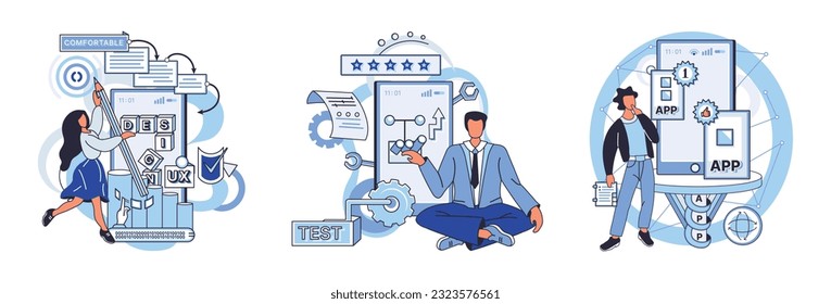 Application testing metaphor. Vector illustration. Software testing, filter that keeps malfunctioning code from entering system Application testing, checkpoint for ensuring user-friendly software