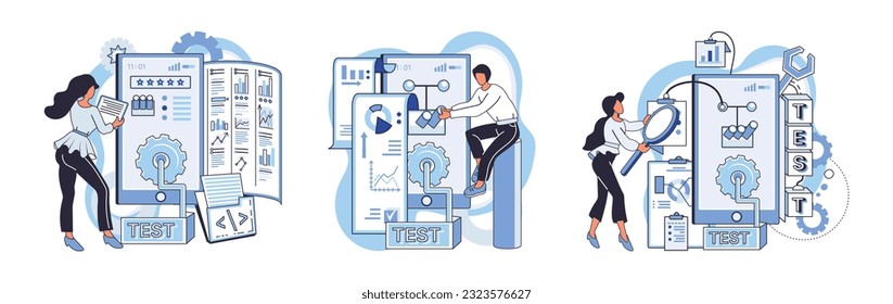 Application testing metaphor. Vector illustration. Application testing, crucible where coding errors are uncovered and rectified App test, sandbox for validating apps functionality Software testing