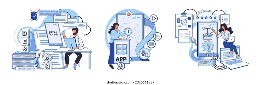 Application testing metaphor. Vector illustration. Application testing, audit that every software must pass App test, endurance test for evaluating apps resilience Software testing, sweep that keeps