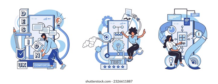 Application testing metaphor. Vector illustration. App test, rehearsal stage before actual performance Software testing, gatekeeper ensuring no bugs pass quality threshold Application testing