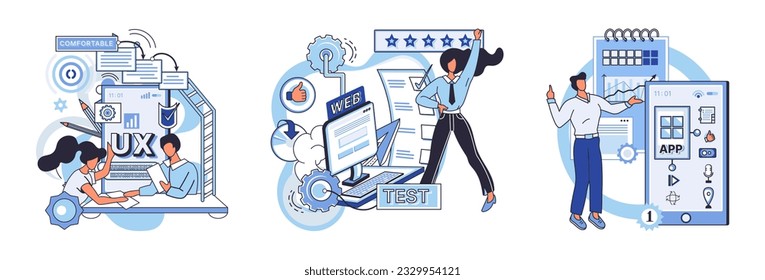 Application testing metaphor. Vector illustration. Application testing, refining process that ensures smooth ride for software App test, trial period before app cofficially make its debut Software