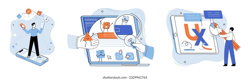 Application testing metaphor. Vector illustration. Application testing, detector identifying glitches for smoother software operation App test, obstacle course testing agility of app Software testing