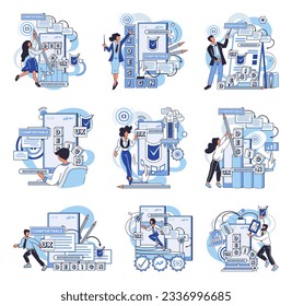 Application testing metaphor. Vector illustration. Application testing, last pit stop before app hits market App test, testing ground for new features and functionalities Software testing, defensive