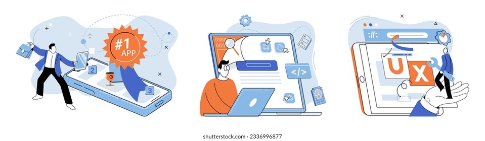 Application testing metaphor. Vector illustration. Application testing, refining process for well-oiled software mechanism App test, mock drill that prepares app for real-world scenarios Software