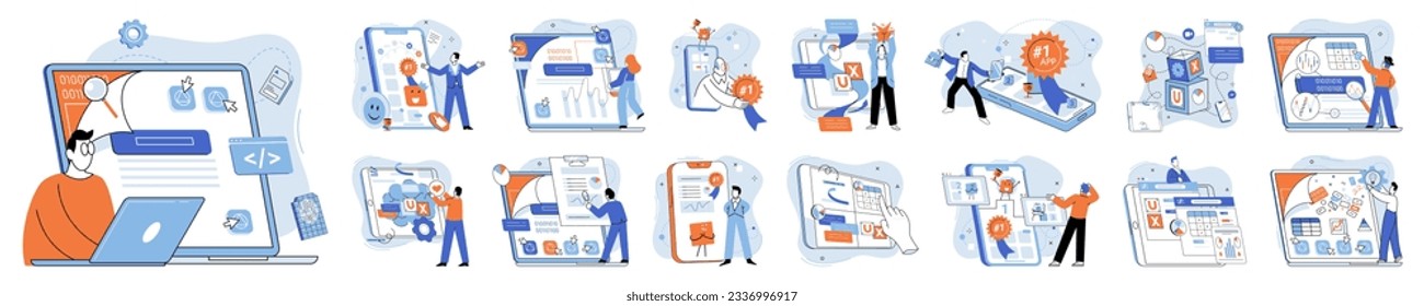 Application testing metaphor. Vector illustration. Software testing, filter that keeps malfunctioning code from entering system Application testing, checkpoint for ensuring user-friendly software