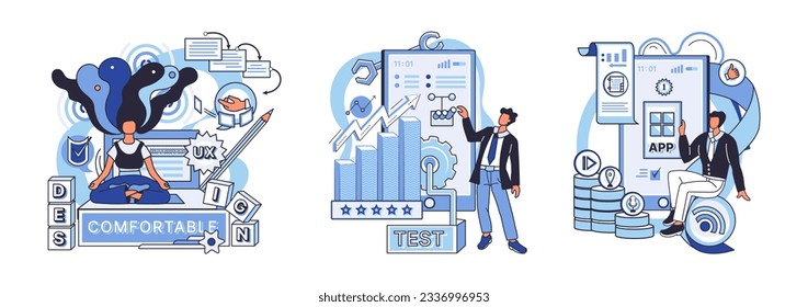 Application testing metaphor. Vector illustration. Application testing, refining process for well-oiled software mechanism App test, mock drill that prepares app for real-world scenarios Software