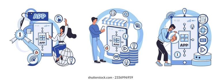 Application testing metaphor. Vector illustration. Software testing, final frontier before code goes live Application testing, diagnostic procedure for softwares health App test, rehearsal stage