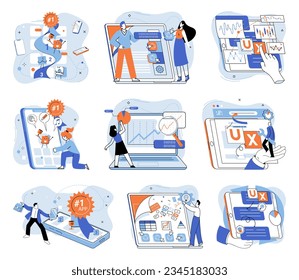 Application testing metaphor. Vector illustration. Software testing, examination that scrutinizes every line of code Application testing, scale to measure softwares performance App test, boot camp