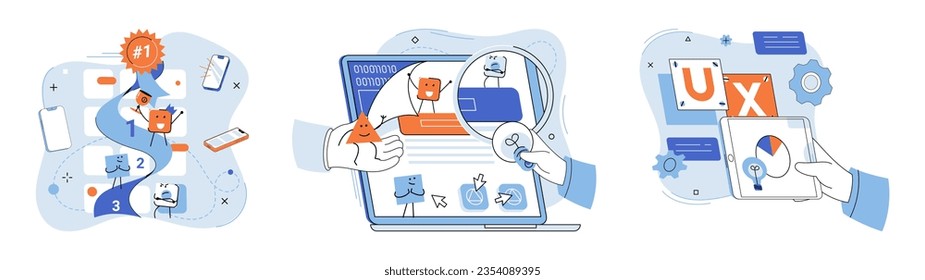 Application testing metaphor. Vector illustration. Software testing, filter that keeps malfunctioning code from entering system Application testing, checkpoint for ensuring user-friendly software