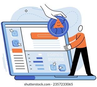 Metáfora de prueba de aplicaciones. Ilustración vectorial. Pruebas de software, salvaguardia de línea defensiva contra averías inesperadas Prueba de aplicaciones, crisol donde se descubren errores de codificación