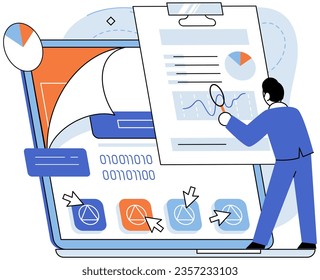 Application testing metaphor. Vector illustration. Software testing, cleaner that sweeps potential bugs off software floor Application testing, safety check ensuring glitch-free user experiences