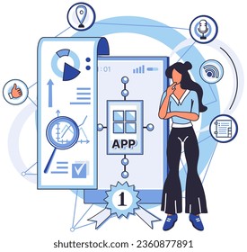 Application testing metaphor. Vector illustration. Application testing, refining process for well-oiled software mechanism App test, mock drill that prepares app for real-world scenarios Software