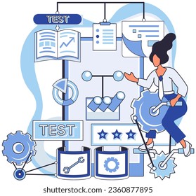 Application testing metaphor. Vector illustration. Software testing, final frontier before code goes live Application testing, diagnostic procedure for softwares health App test, rehearsal stage