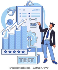 Application testing metaphor. Vector illustration. Software testing, defensive line safeguarding from unexpected breakdowns Application testing, crucible where coding errors are uncovered