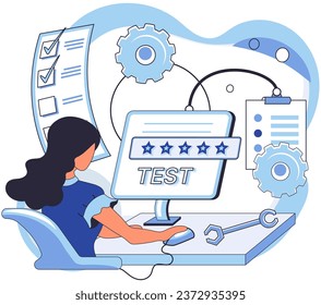 Application testing metaphor. Vector illustration. Software testing, guardiangel of code that eliminates bugs Application testing, essential ritual before software meets its users App test, necessary