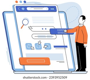 Application testing metaphor. Vector illustration. Software testing, final frontier before code goes live Application testing, diagnostic procedure for softwares health App test, rehearsal stage