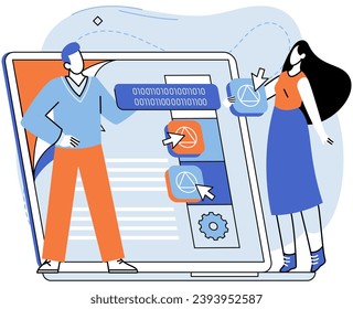 Application testing metaphor. Vector illustration. Application testing, refining process for well-oiled software mechanism App test, mock drill that prepares app for real-world scenarios Software