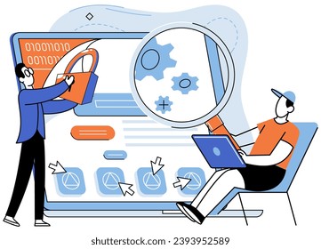 Application testing metaphor. Vector illustration. Software testing, final frontier before code goes live Application testing, diagnostic procedure for softwares health App test, rehearsal stage