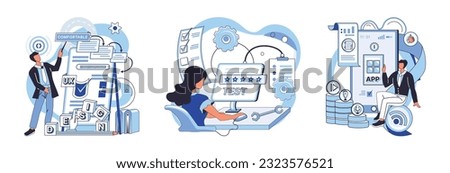 Application testing metaphor. Vector illustration. Application testing, refining process for well-oiled software mechanism App test, mock drill that prepares app for real-world scenarios Software