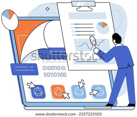 Application testing metaphor. Vector illustration. Software testing, cleaner that sweeps potential bugs off software floor Application testing, safety check ensuring glitch-free user experiences