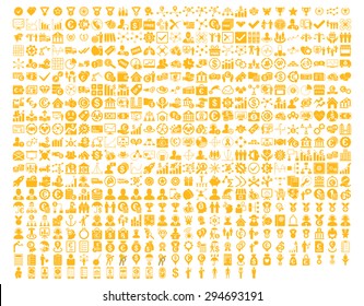 Application Toolbar Icons. 576 flat icons use yellow color. Vector images are isolated on a white background. 