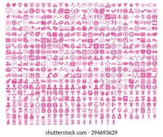 Application Toolbar Icons. 576 flat icons use pink color. Vector images are isolated on a white background. 