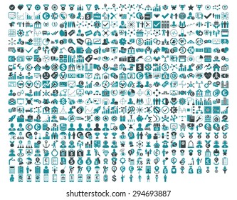 Application Toolbar Icons. 576 flat bicolor icons use soft blue colors. Vector images are isolated on a white background. 
