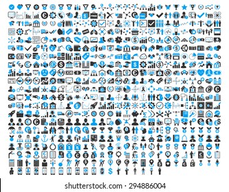Application Toolbar Icons. 576 flat bicolor icons use blue and gray colors. Vector images are isolated on a white background. 