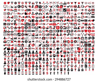 Application Toolbar Icons. 576 flat bicolor icons use intensive red and black colors. Vector images are isolated on a white background. 