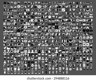 Application Toolbar Icons. 576 flat bicolor icons use black and white colors. Vector images are isolated on a gray background. 