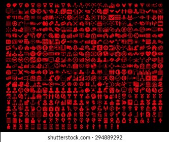 Application Toolbar Icons. 576 flat icons use red color. Vector images are isolated on a black background. 