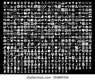 Application Toolbar Icons. 576 flat icons use white color. Vector images are isolated on a black background. 