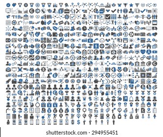 Application Toolbar Icons. 576 flat bicolor icons use cobalt and gray colors. Vector images are isolated on a white background. 