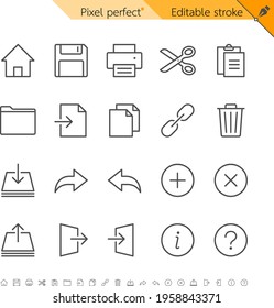 Application toolbar thin line icon set. Pixel perfect. Editable stroke.