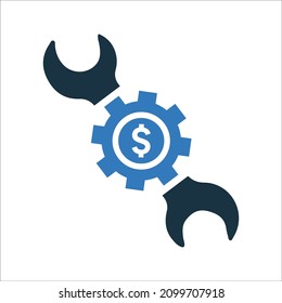 Herramientas de aplicación, icono de engranajes financieros. Ilustración vectorial simple editable.